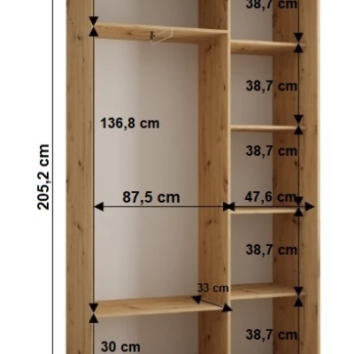 YVONA 1 gardróbszekrény - 140/45 cm, artisan tölgy / fekete / ezüst