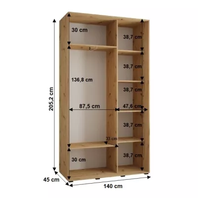 YVONA 1 gardróbszekrény - 140/45 cm, artisan tölgy / fekete / ezüst