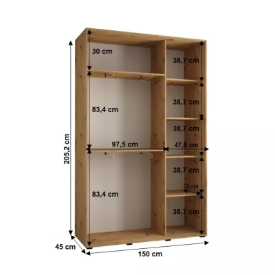 YVONA 1 gardróbszekrény - 150/45 cm, artisan tölgy / ezüst