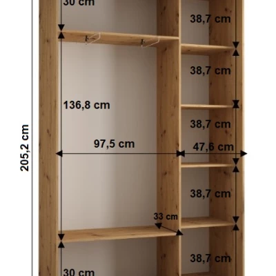 YVONA 1 gardróbszekrény - 150/45 cm, artisan tölgy / ezüst