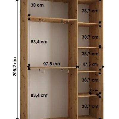 YVONA 1 gardróbszekrény - 150/45 cm, artisan tölgy / fekete / fekete