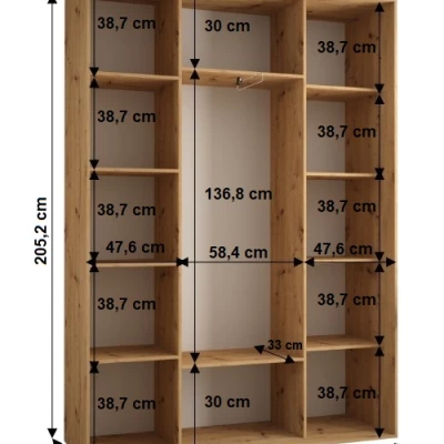 YVONA 1 gardróbszekrény - 160/45 cm, artisan tölgy / fehér / fekete