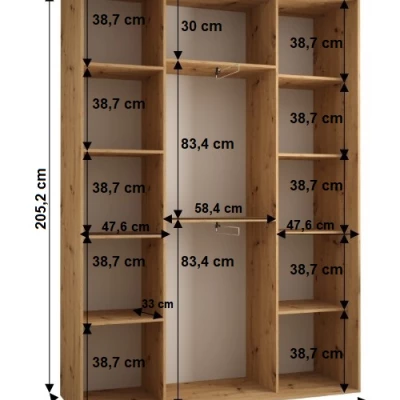 YVONA 1 gardróbszekrény - 160/45 cm, artisan tölgy / fehér / fekete