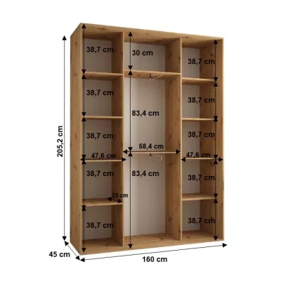 YVONA 1 gardróbszekrény - 160/45 cm, artisan tölgy / fehér / fekete