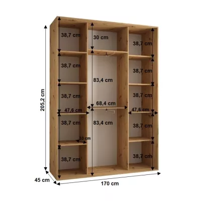 YVONA 1 gardróbszekrény - 170/45 cm, artisan tölgy / ezüst