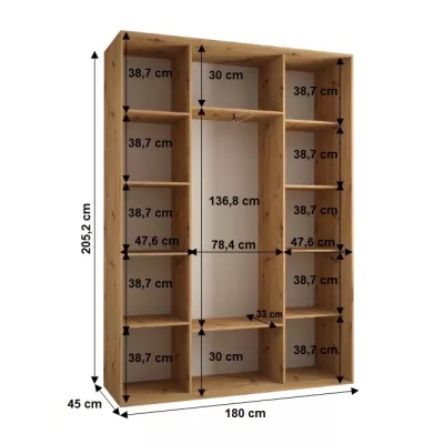 YVONA 1 gardróbszekrény - 180/45 cm, artisan tölgy / fekete