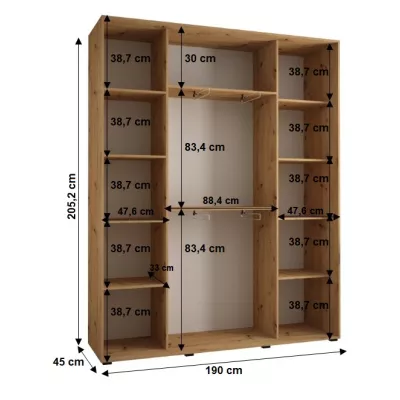 YVONA 1 gardróbszekrény - 190/45 cm, artisan tölgy / fekete / ezüst