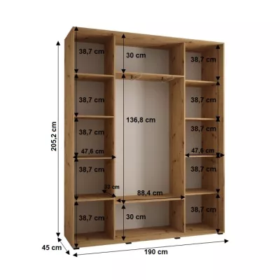 YVONA 1 gardróbszekrény - 190/45 cm, fehér / fekete / ezüst