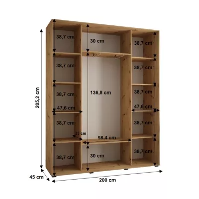 YVONA 1 gardróbszekrény - 200/45 cm, artisan tölgy / ezüst