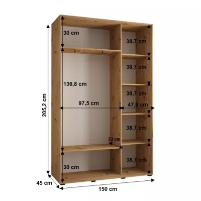 YVONA 2 gardróbszekrény - 150/45 cm, fehér / ezüst