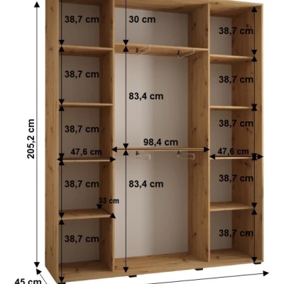 YVONA 2 gardróbszekrény - 200/45 cm, artisan tölgy / fekete