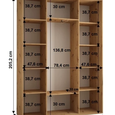 YVONA 13 gardróbszekrény - 180/45 cm, artisan tölgy / fehér / ezüst