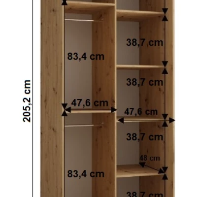 YVONA 1 gardróbszekrény - 100/60 cm, artisan tölgy / ezüst