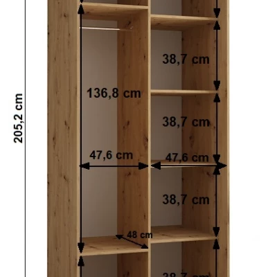 YVONA 1 gardróbszekrény - 100/60 cm, artisan tölgy / fehér / ezüst