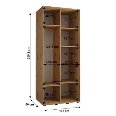 YVONA 1 gardróbszekrény - 100/60 cm, fekete / ezüst