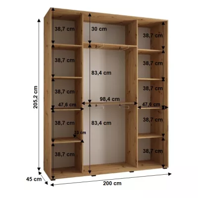 YVONA 5 gardróbszekrény - 200/45 cm, fekete / fehér / arany