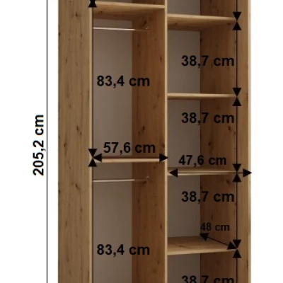 YVONA 1 gardróbszekrény - 110/60 cm, artisan tölgy / fekete