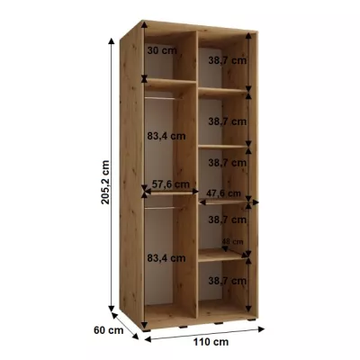 YVONA 1 gardróbszekrény - 110/60 cm, artisan tölgy / fehér / ezüst