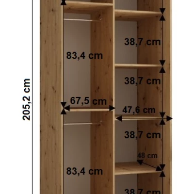 YVONA 1 gardróbszekrény - 120/60 cm, artisan tölgy / fekete