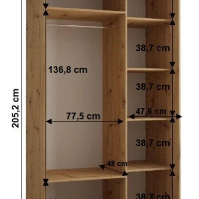 YVONA 1 gardróbszekrény - 130/60 cm, artisan tölgy / ezüst