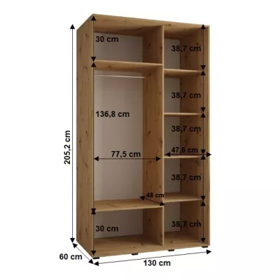 YVONA 1 gardróbszekrény - 130/60 cm, artisan tölgy / ezüst