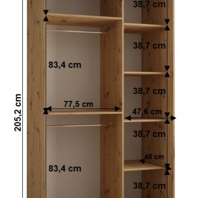 YVONA 1 gardróbszekrény - 130/60 cm, artisan tölgy / ezüst