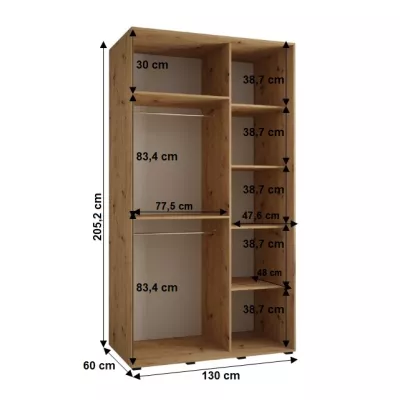 YVONA 1 gardróbszekrény - 130/60 cm, fekete / arany