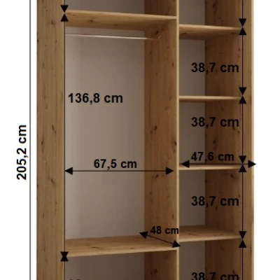 YVONA 1 gardróbszekrény - 140/60 cm, artisan tölgy / ezüst