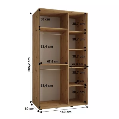 YVONA 1 gardróbszekrény - 140/60 cm, fekete / arany