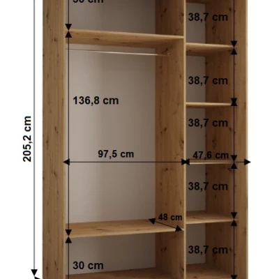 YVONA 1 gardróbszekrény - 150/60 cm, artisan tölgy / fekete / fekete