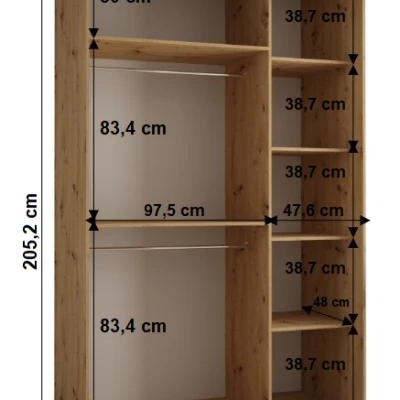 YVONA 1 gardróbszekrény - 150/60 cm, artisan tölgy / fekete / fekete