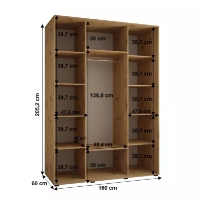 YVONA 1 gardróbszekrény - 160/60 cm, artisan tölgy / fekete / ezüst