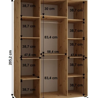 YVONA 1 gardróbszekrény - 160/60 cm, artisan tölgy / fekete / ezüst