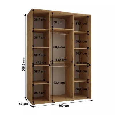 YVONA 1 gardróbszekrény - 160/60 cm, artisan tölgy / fekete / ezüst