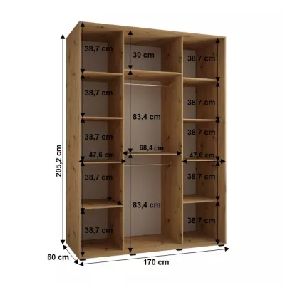 YVONA 1 gardróbszekrény - 170/60 cm, artisan tölgy / fekete