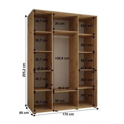 YVONA 1 gardróbszekrény - 170/60 cm, fekete / arany