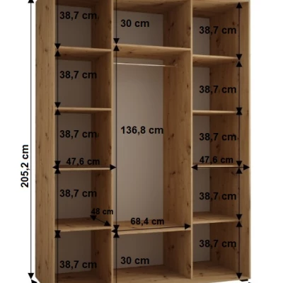 YVONA 1 gardróbszekrény - 170/60 cm, fekete / ezüst