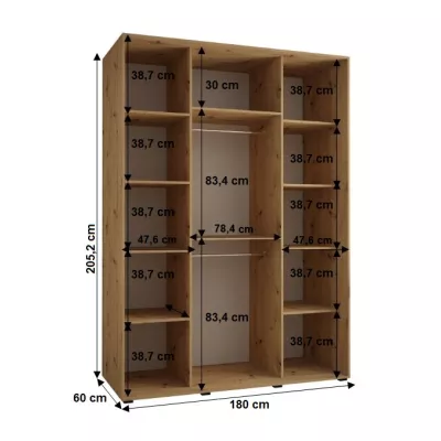 YVONA 1 gardróbszekrény - 180/60 cm, artisan tölgy / fehér / fekete