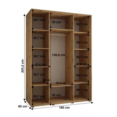 YVONA 1 gardróbszekrény - 180/60 cm, fekete / fehér / fekete