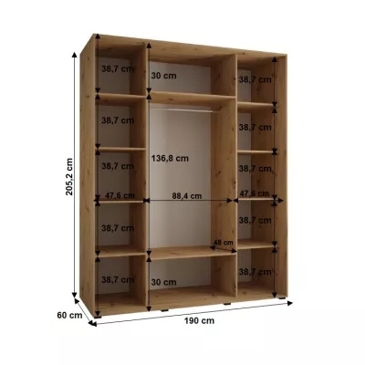 YVONA 1 gardróbszekrény - 190/60 cm, fekete / ezüst