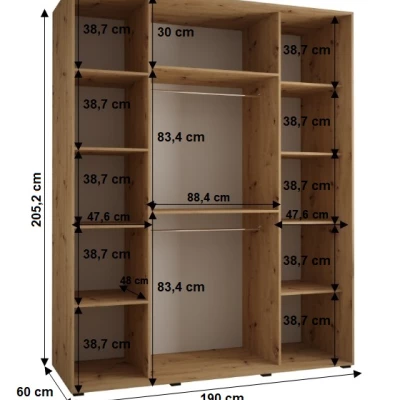 YVONA 1 gardróbszekrény - 190/60 cm, fekete / ezüst