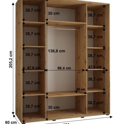 YVONA 1 gardróbszekrény - 190/60 cm, fekete / artisan tölgy / fekete