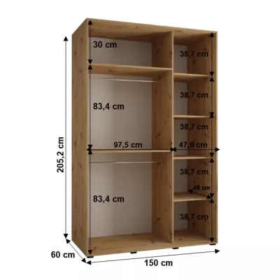 YVONA 4 gardróbszekrény - 150/60 cm, fekete / fehér / arany