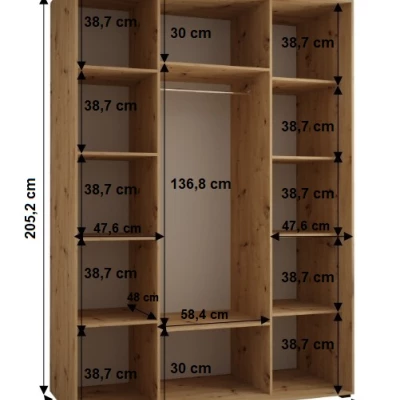 YVONA 7 gardróbszekrény - 160/60 cm, fehér / fekete / ezüst