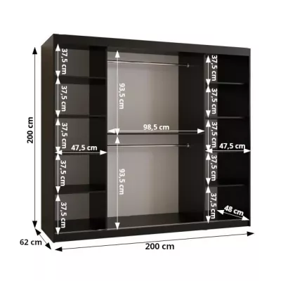 MATILDA 1 gardróbszekrény - 200 cm, fekete / fekete