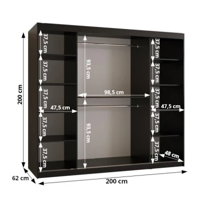 MATILDA 1 gardróbszekrény - 200 cm, fehér / ezüst