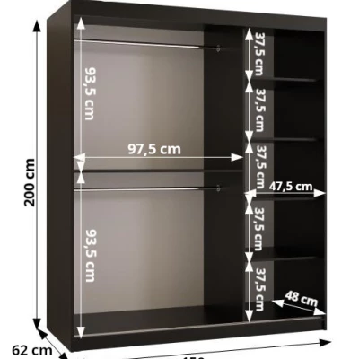 MATILDA 1 gardróbszekrény - 150 cm, fekete / fekete