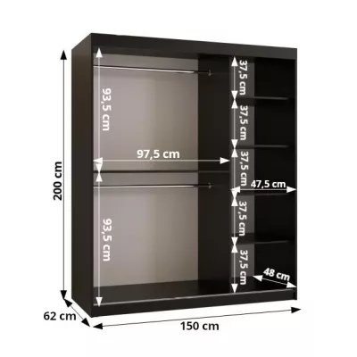 MATILDA 1 gardróbszekrény - 150 cm, fehér / ezüst