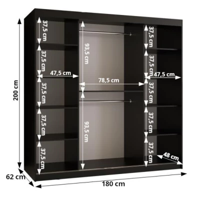 REGINA PREMIUM gardróbszekrény - 180 cm, fekete / arany