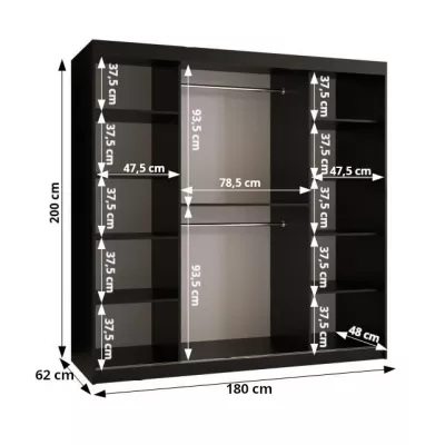 REGINA PREMIUM gardróbszekrény - 180 cm, fekete / arany